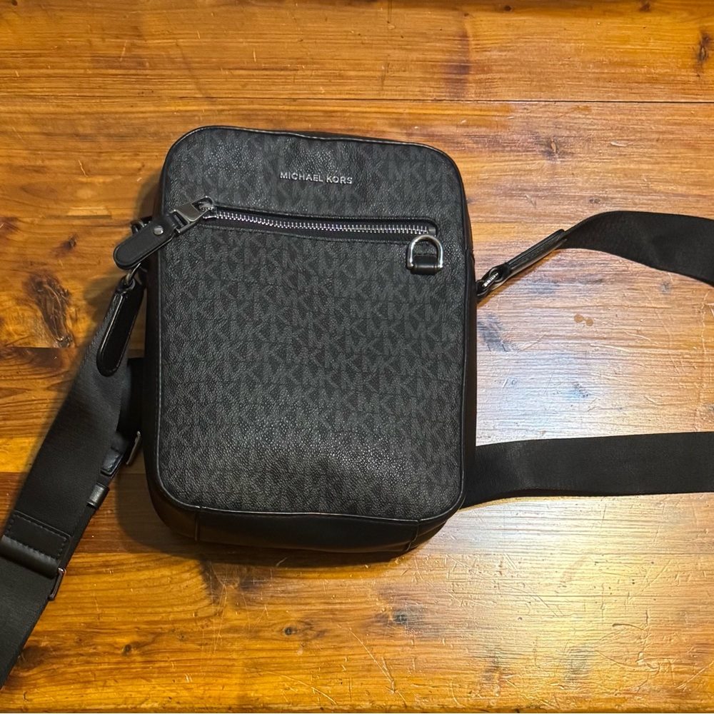Michael Kors Black Messenger Bag with Monogram Design